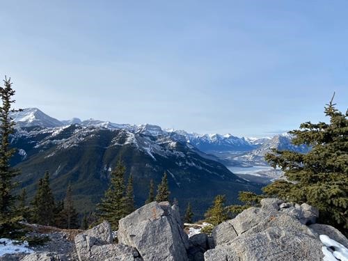 Blue sky towards Canmore... unlike the icy cloudbank in Calgary