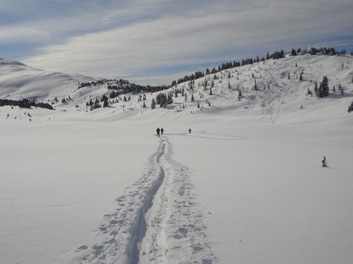 Skiing north from Sunshine ski area towards Quartz Ridge enroute to Citadel Pass