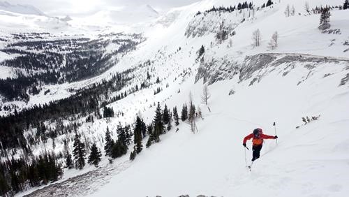 Andre arriving at the top of the Crux slope.