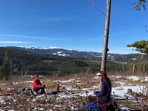 Lunch on Boundary Ridge; lots of very small mountains in the distance