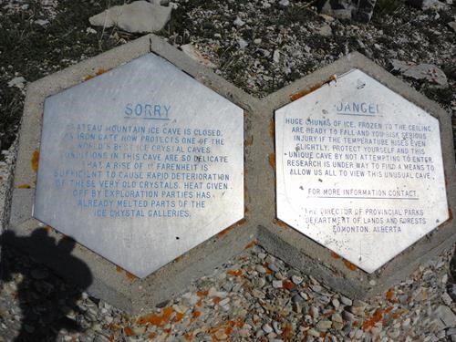Ice Cave Plaques on north end of Plateau Mtn, Cave is closed. 