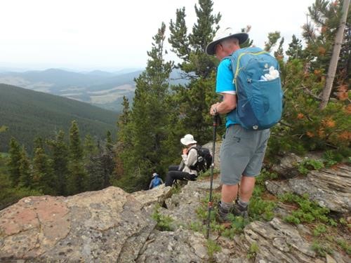Tricky downclimb off second peak