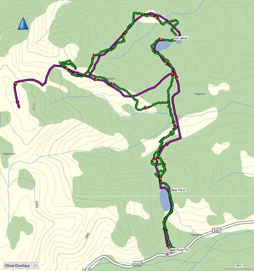 Route planned (magenta) and taken (green)