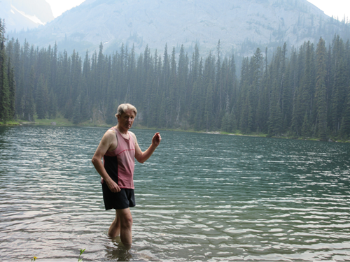 Jim about to take a plunge into Commonwealth Lake