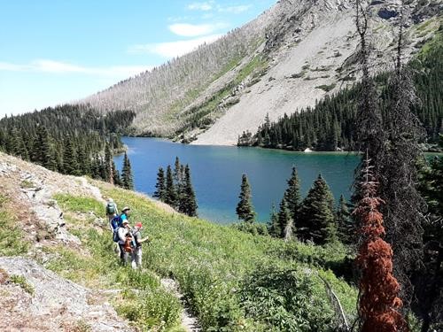 Ramblers on the trail around Bertha Lake.
