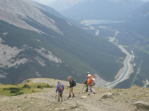 Ramblers descend from the East End of Rundle. 