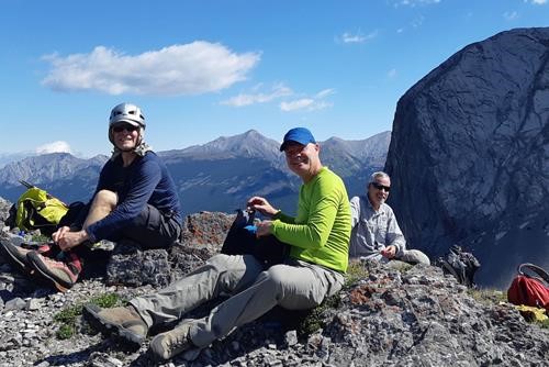 Mike, Garnet and Dave having lunch at the summit of Limestone Mtn (Old Baldy in bkg)