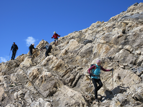 Nardi and the gang coming down the easy scramble section
