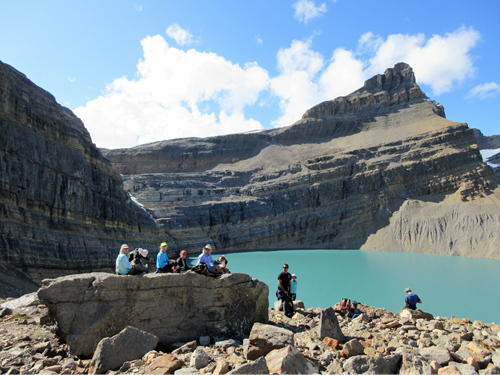 The group enjoying the views at Iceberg Lake