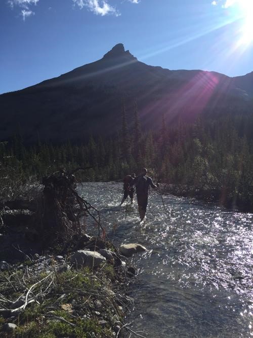 First ford of Elbow River below Threepoint mountain
