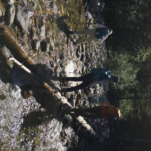 Barbra doing the creek crossing, shallow here.