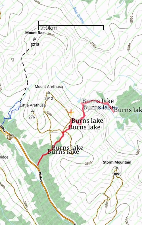 Burns Lake route near Highwood Pass Burns Lake route near Highwood Pass