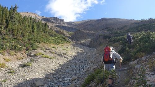 Start of the gully with spur on right that we will eventually move onto.