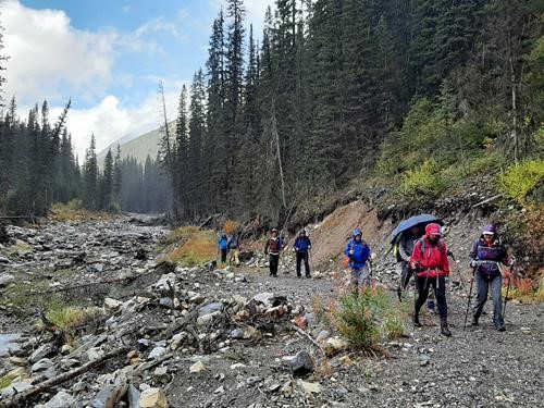 Returning along flood-ravaged creek