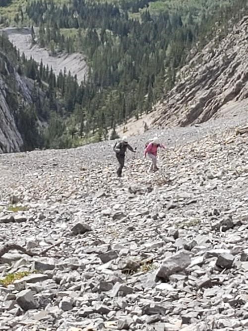 Ascending the SE gulley of Mount Lorette.
