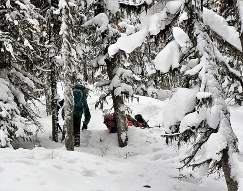 Christine demostrating her snowshoe skills - not! 