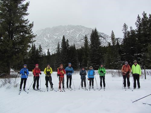 the gang along Pocaterra trail, Mt Wintour in distance