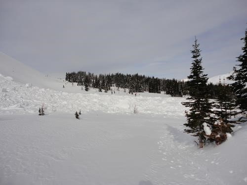 Avalanche Debris off Quartz Ridge near Sunshine ski resprt
