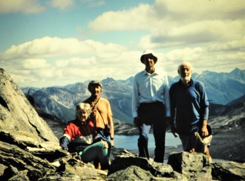 Ramblers on a local summit in St. Mary's Alpine Park, BC during a week long backpack