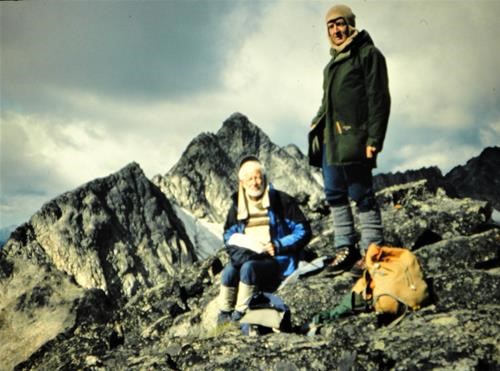 {0 Richard Jull} and {265 Alistair DesMoulins} on a local peak in St. Mary's Alpine Park during a week long backpack.