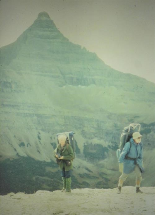 {265 Alistair DesMoulins} and {0 Richard Jull} on a backpack in Glacier Park, USA