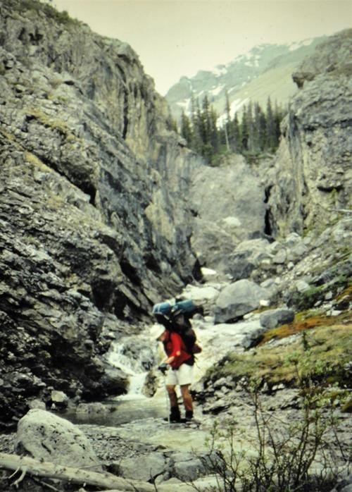 {0 Richard Jull} on a backpack near Sundrie, Alberta