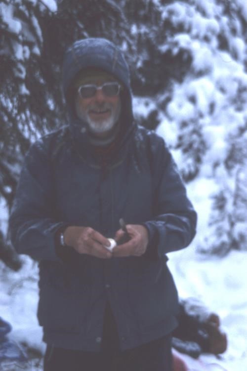 Chipping shell off frozen egg near Ottertail Pass