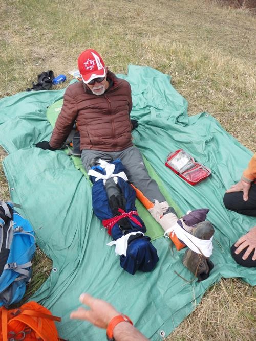 Back Country Emergencies Course by Rocky Mountain Adventure Medicine: Patient with 2 stabilised broken legs to show different techniques. 
