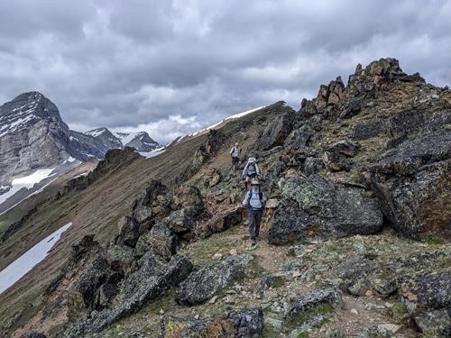 Returning from the summit to the rock garden