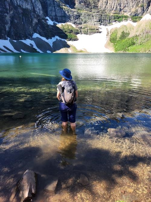 Elaine wading in Wall Lake