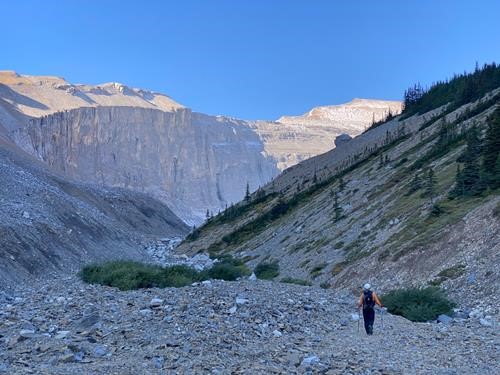Walking up South Glasgow Creek, Mount Cornwall in background on the right