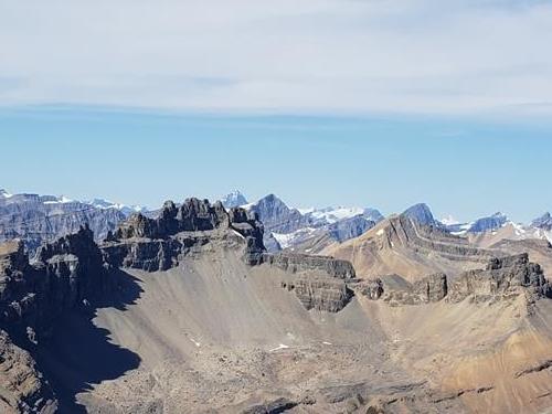 In the background left to right are Mount Forbes, the Lyells, and Mount Columbia