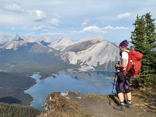 Cristina admiring the view of Upper Kananaskis Lake