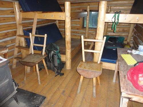 Interior of Jones Naiset hut in Assiniboine Provincial Park (sleeps 6).