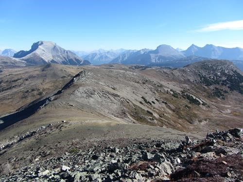 The ridge route; backdrop of Mt Bourgeau to left, Goat's Eye centre right