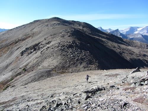 looking back at the rubbly descent from the high point