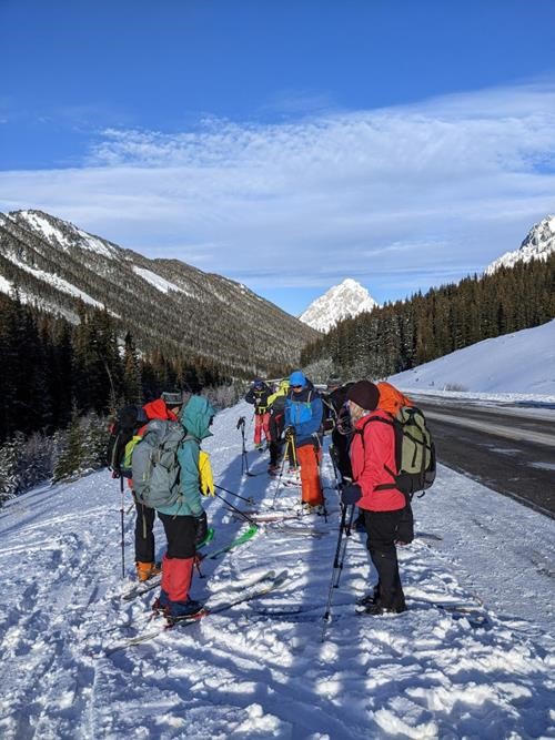 Gathering before heading into the woods