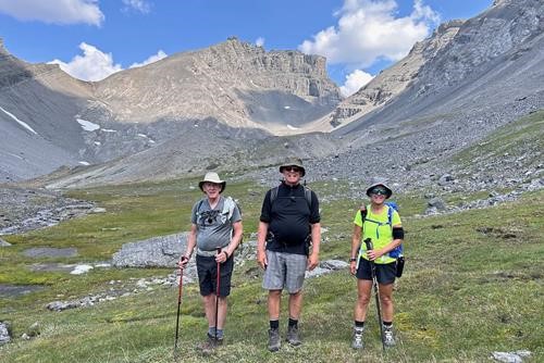John, Dave and Maryse in upper Headwall Valley (The Fortress in bkg)