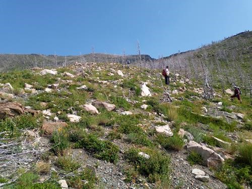 We hiked along the ridge in the distance to reach the summit.