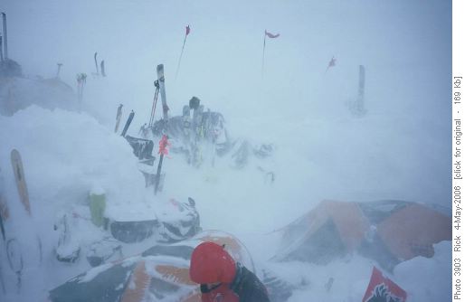 Fairweather camp during the blizzard