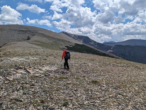 On the traverse from the west ridge with the summit at the back