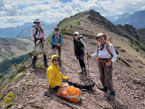 Ramblers on the high ridge of the Carthew-Alderson Trail in Waterton Park