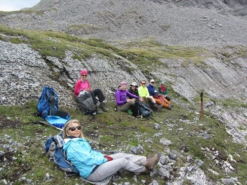 Lunch at Rummel Pass, hunkered down out of the wind