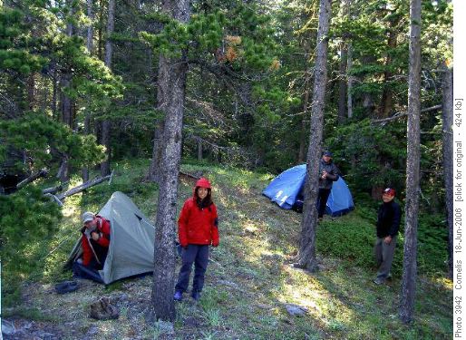 Our Camp on the grassy knoll East of James Lake. Andy, Lupita, Mark and Ricardo