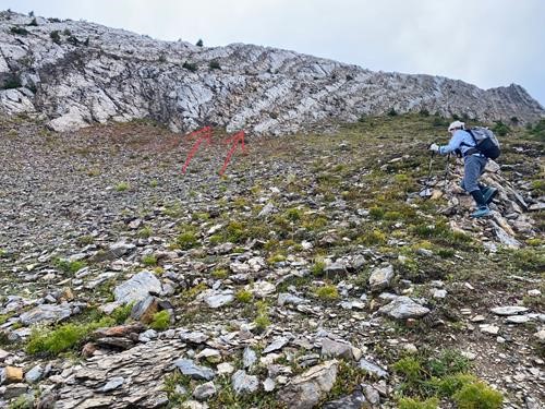 Arrows point to good scramble route up Whaleback Mountain