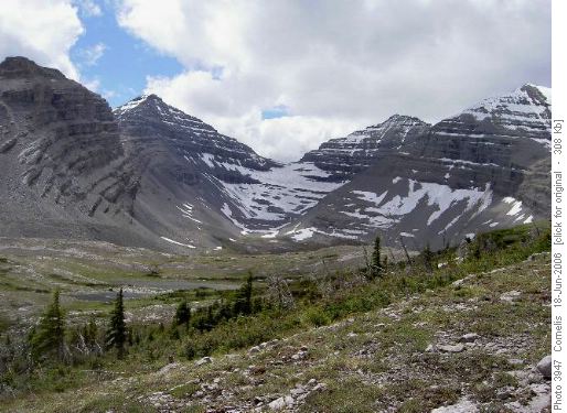 Mt Cornwell (2,957m) - Courcelette Pk (3,044m) cirque from Fording River Pass Karst Area