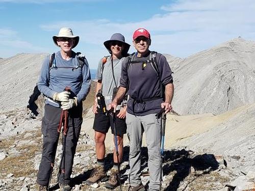 John, Ingrid, and Gary at the South Peak of Moose Mountain, just before heading back down to Canyon Creek.