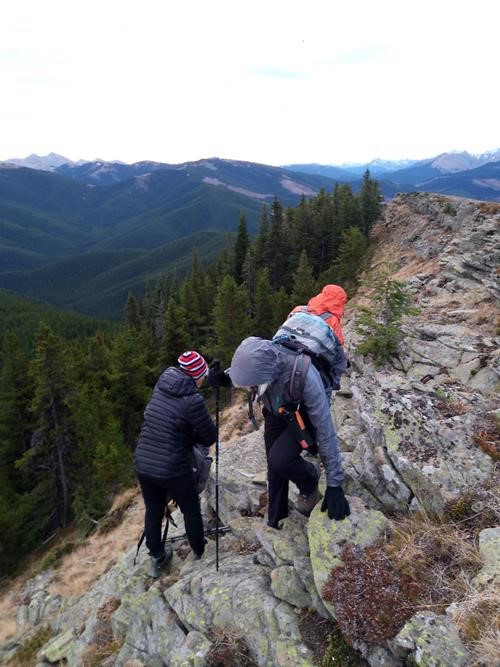 Dropping down the ridge edge to get out of the wind