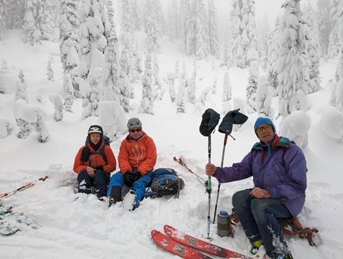 Cathy , Dave B , Dave M in the snow ghosts