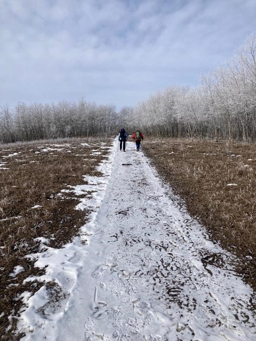 Into the Sun at Last. Note Trail Conditions.
